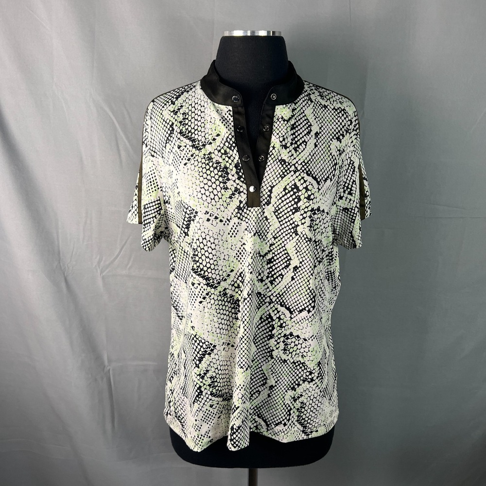 Tail Athletic Top Womens Large Multicolor Stretch Artsy Snake Print Snap Front